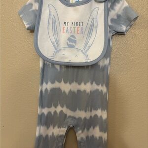 Blue Tie-Dye Baby Romper with Easter Bib